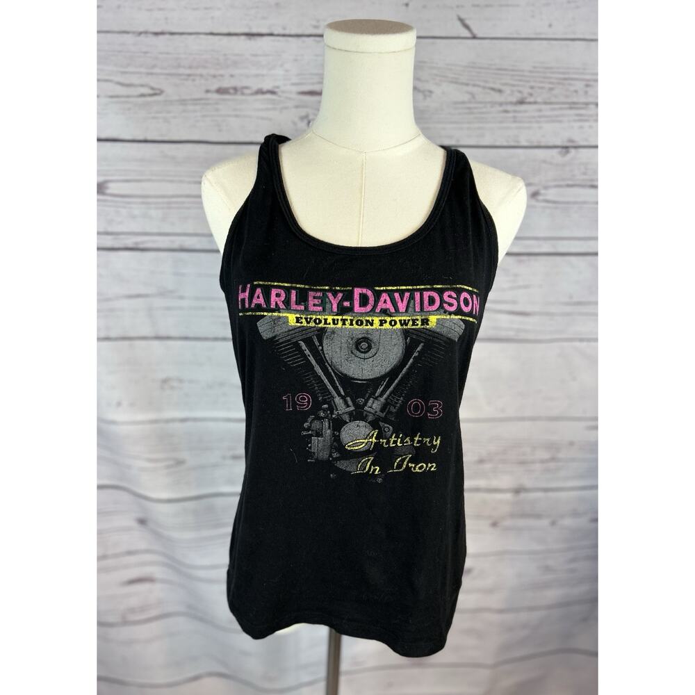 Harley Davidson Evolution Power 1903 Artistry in Iron Tank Top Women M Black
